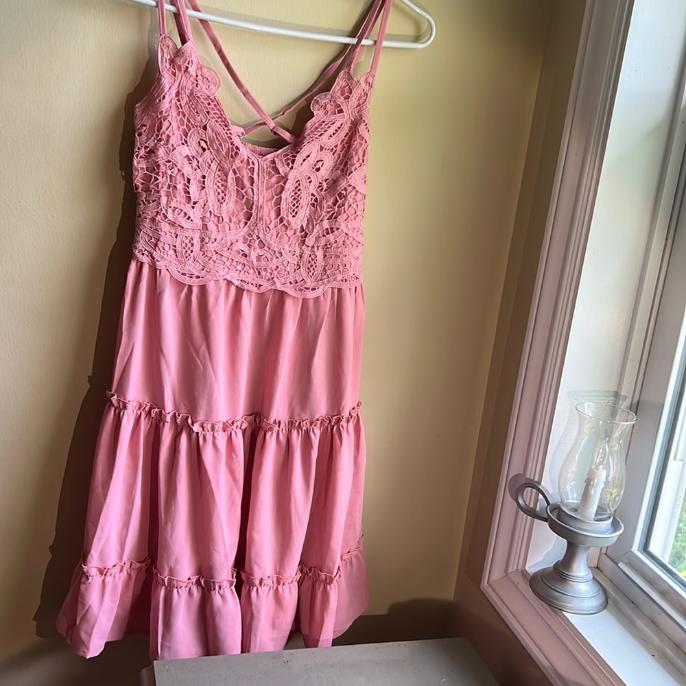 Pink Crochet Ruffle Dress - Picture 6 of 6